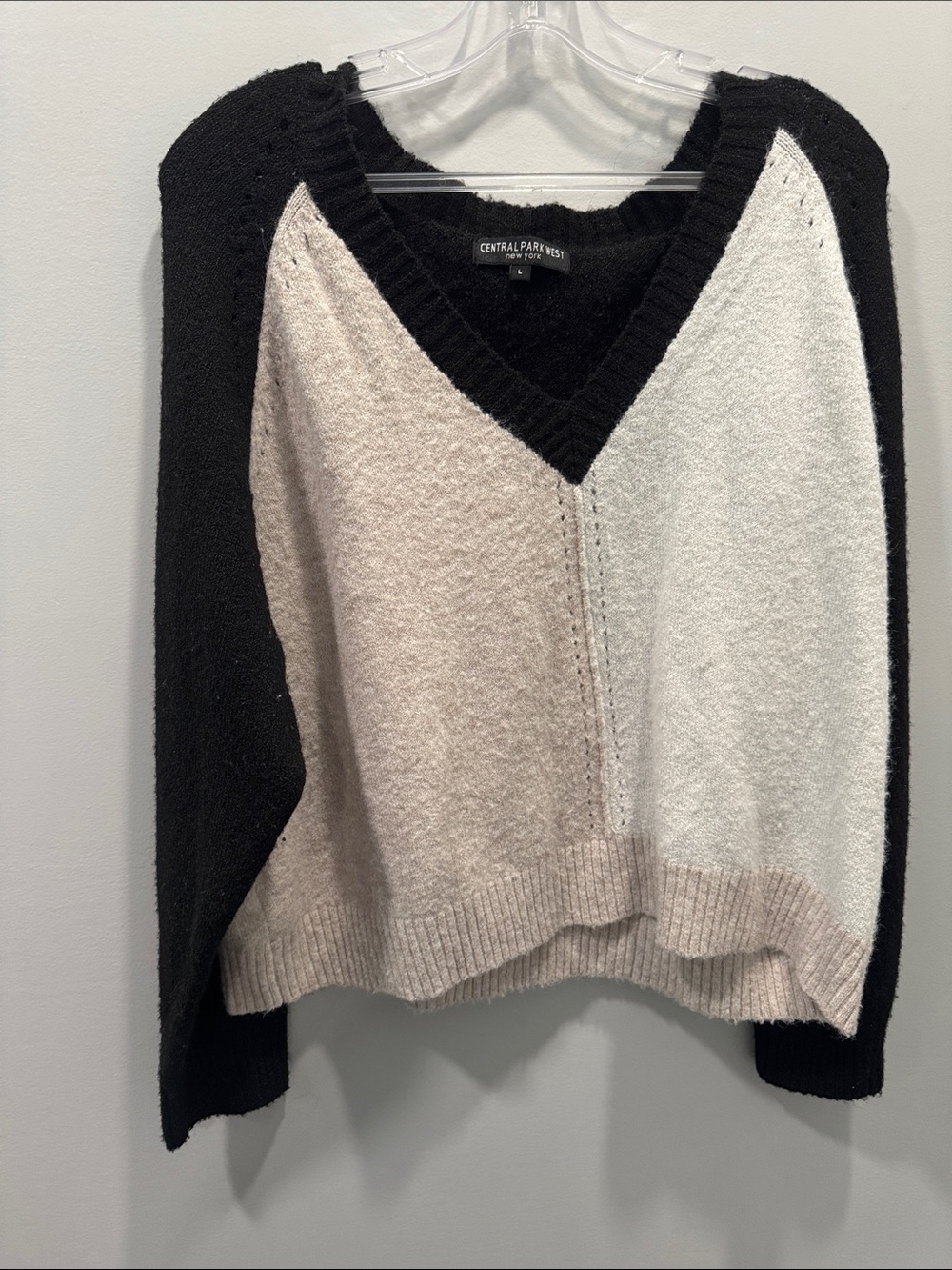 Central Park West Colorblock V-Neck Sweater - Black, Cream, White